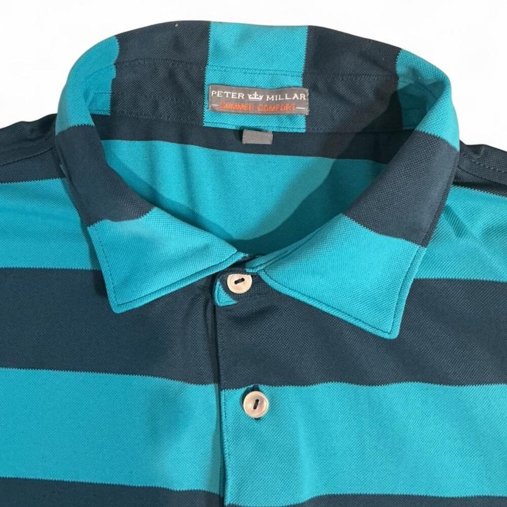 Vintage 90s Peter Millar Golf Polo Shirt Mens XL Teal Navy Blue Striped Vintage